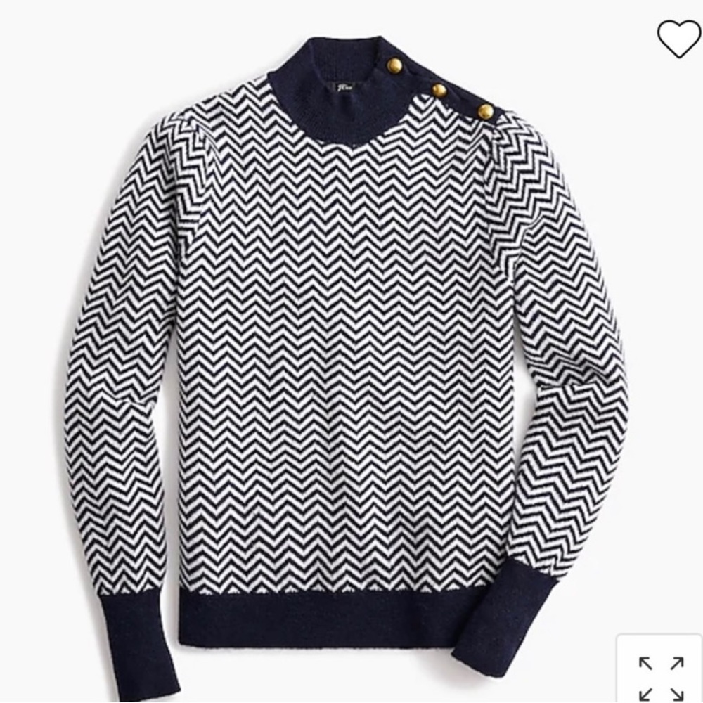 J. Crew button-detail mockneck sweater navy ivory herringbone | S - Picture 3 of 10